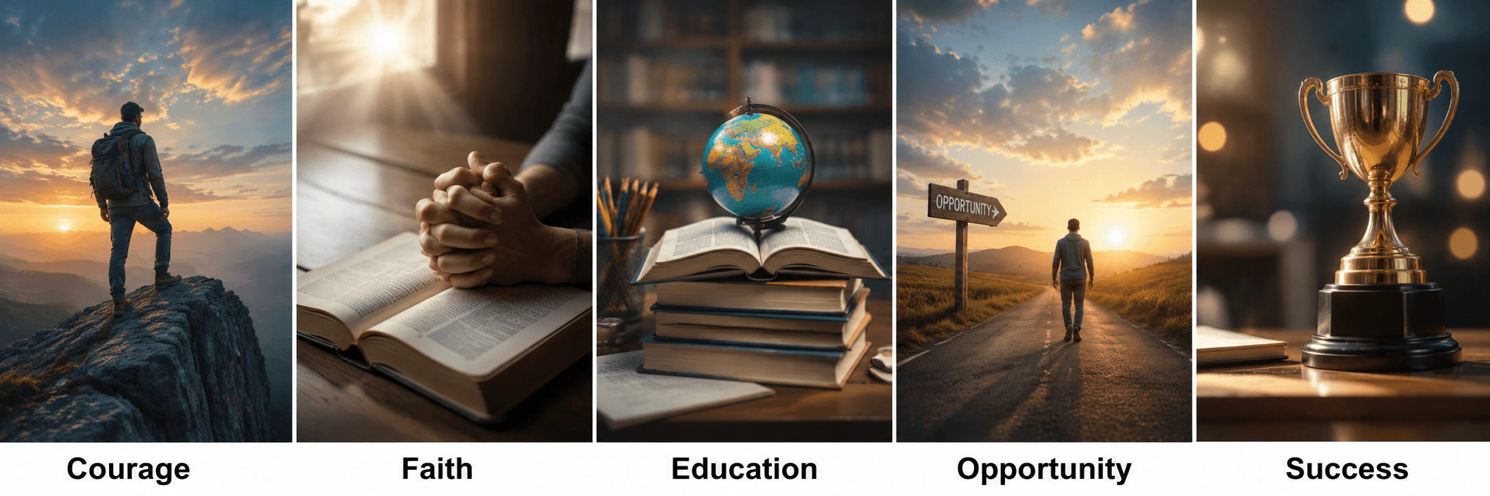 Courage, Faith, Education, Opportunity, Success